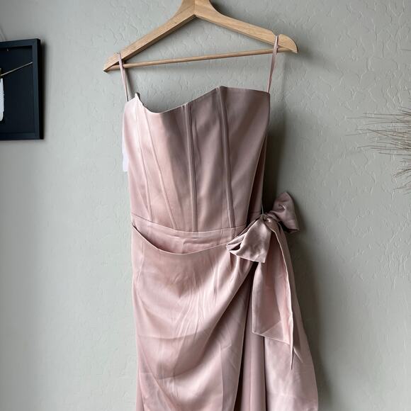 NEW V. Chapman Dress June Rose Pink Satin Strapless Corset Maxi Gown Size 12 - Picture 3 of 12